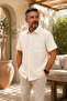 Men's Linen-Look Short Sleeve Shirt Comfortable Fit Summer Breathable Fabric S-5Xl