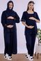 Effortt Maternity Pajama Set with Hijab, Soft Textured Cotton Long Robe - Navy Blue