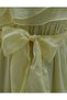 Elastic Waist Belted, Pleated Front, Balloon Sleeve Lined Chiffon Dress - Light Yellow - 7