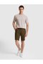 Khaki Slim Fit 100% Linen Woven Shorts with Elastic Waistband 50321827-Vr027
