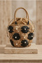 Women's Pearl Flower Motif Straw Bag Camel - 2