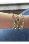Xuping&Fd Vip Gold Gourmet Chain&Nazar Eye&Waterway Tarnish-Resistant Steel 3-Piece Stylish Bracelet Combination 17+2 cm - 2