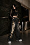 Black Stonewashed Fish Skeleton Gothic Y2K Unisex Baggy Pants - 3