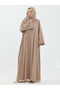 Serra Shawl Gifted Dubai Abaya Set with Button Detail Beige - 1015 - 5
