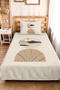 Boho Beige Geometric Youth Room Single Pique Set - Navy Blue Minimal 160X220 cm Bedspread - 4