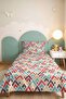 Geometric Turquoise Young Room Single Pique Set - Coral Mink 160X220 cm Quilted Bedspread - 5