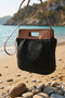 Leather Top Detailed Straw Bag - Black |   Cnt2605-3