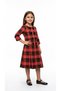 Girls' Striped Red Plaid Patterned Velvet Buttoned Long Sleeve Below Knee Dress - 2