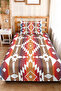 Bohemian Geometric Young Room Single Pique Set - Ethnic Orange 160X220 cm Quilted Bedspread - 5