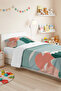 Mountain Themed Mint Children's Room Single Pique Set - Geometric Salmon 160X220 cm Quilted Bedspread - 8