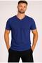 Men's Dark Indigo Cotton V-Neck Short Sleeve T-Shirt-D804