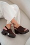 Cibuti Women's Genuine Suede Leather Heeled Sandals Brown - 4