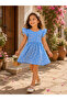 Girl's Blue Bow Patterned Ruffle Sleeve Cotton Summer Casual Dress - 5