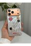 iPhone 17 Pro Max/18 Pro Max Rhinestone Case with Pearl Necklace Detail, Marbling Effect 3D Heart and Motif Charm Cover - 7