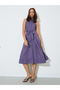 Purple Sleeveless Shirt Midi Dress with Tie-Belt - 2