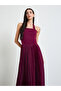 Burgundy Pleated Halter Neck A-Line Maxi Dress - 2
