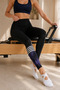 Women's Black Purple Tie-Dye Patterned Stripe Detailed High Waist Gathering Tights - 2