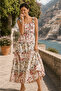 Cream Color Sleeveless Square Neck Ruffled Layered Imported Bohemian Dress - 2