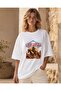White Oversize Western Cowboy Horse Printed 100% Cotton T-Shirt - 3