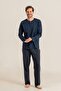 Men's Navy Blue Buttoned Collar Long Sleeve Pajama Set Ar3848-S-V1 - 7