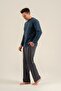 Men's Blue Buttoned Collar Long Sleeve Pajama Set Ar3851-S-V1 - 3