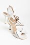 K-48 White Patent Leather Ankle Strap Bow Heeled Women's Shoes - 4