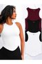 Women's 3-Pack Cotton Ribbed Fabric Body-Fitting Skirt Oval Cyclic Neck Tank Top