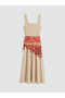 Lcw Vision Beige Square Collar Flared Dress with Scarf Detail - 2