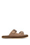 Men's Genuine Leather Beige Suede Flat Slippers
