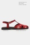 Utya Red Suede Leather Embroidery Detail Flat Sole Women's Sandals - 2