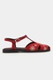 Utya Red Suede Leather Embroidery Detail Flat Sole Women's Sandals - 5