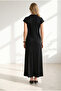 Women's Black Polo Collar Pocketed Modal Buttoned Flowy Dress Elb-19002667 - 4