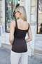 Women's Lycra Stretch Polyamide Fabric Front Back Square Neck Sleeveless Body Blouse-Coffee - 6