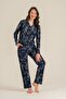 Women's Leaves Navy Blue Shirt Pajama Set Pc9259-S-V1 - 8