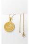 Gold Color Ayetel Kürsi & Vav Letter Engraved 316L Stainless Steel Circle Necklace 3 cm |   60 cm Accordion Chain - 6