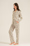 Women's Patterned Cream Shirt Pajama Set Pc9276-S-V1 - 6