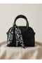 Women's Black Leather Handbag and Cross Shoulder Bag & Scarf Detailed Daily Bag with Adjustable Strap - 3