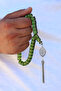 Green Drop Silver Tassel Wheel Cut Nefertite Stone Prayer Beads 201025706 - 4