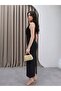 Black Draped Slit Midi Dress - 4114 - 4
