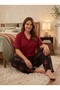 New Season Burgundy V-Neck Short Sleeve Special Design Summer Cotton Combed Cotton Plus Size (Oversize) Pajama Set - 8