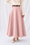 Powder Pink Leather High Waist Maxi Length Flared Skirt - 3