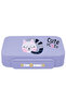 Cute Cat Theme Bento Lunch Box with 4 Compartments, BPA Free, Leak-Proof, Toddler-Friendly, 3 Years+ size 22*16.5*4.85cm, Microwave Safe, Easy to clean, Keep Fresh - Purple