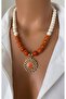 Natural Stone 10 mm Cream Coral Orange Bodrum Beads Flower End Pendant - 4