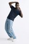 Men's Collar Detail Ribbed T-Shirt - Indigo - 2