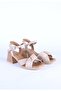 Women's Genuine Leather Ankle Strap Blunt Toe Thick Heeled Sandals Beige - 2