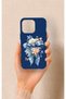 iPhone 13 Pro Compatible Blue Ribbon Flower Pattern Silicone Case