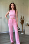 Ruffled Crop Crew Neck Pants Set