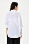Women's White Italian Shawl Pattern Scalloped Folded Long Sleeve Oversize Poplin Shirt 40 - 46 Size - 5