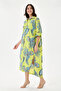 Pistachio Green Italian Shawl Pattern Side Slit Folded Long Sleeve Oversize Shirt Dress Size 40 - 44 - 2