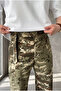 Men's Belt Detailed Camouflage Patterned Linen Baggy Trousers - 4